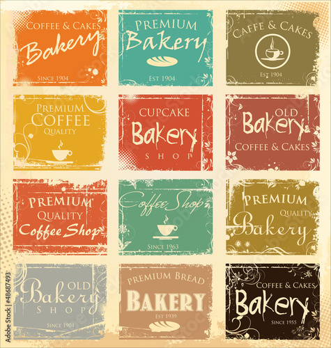 Collection of vintage retro grunge food labels