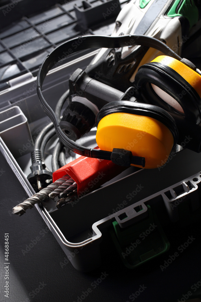Perforator with boring bits and earphones Perforator with boring bits and earphones