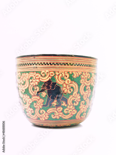 A artistic lacquerwear bowl with elaphant image isolated on whi