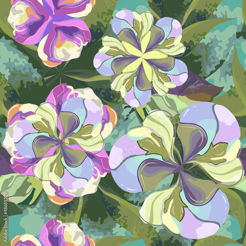 Beautiful seamless pattern of fantasy flowers