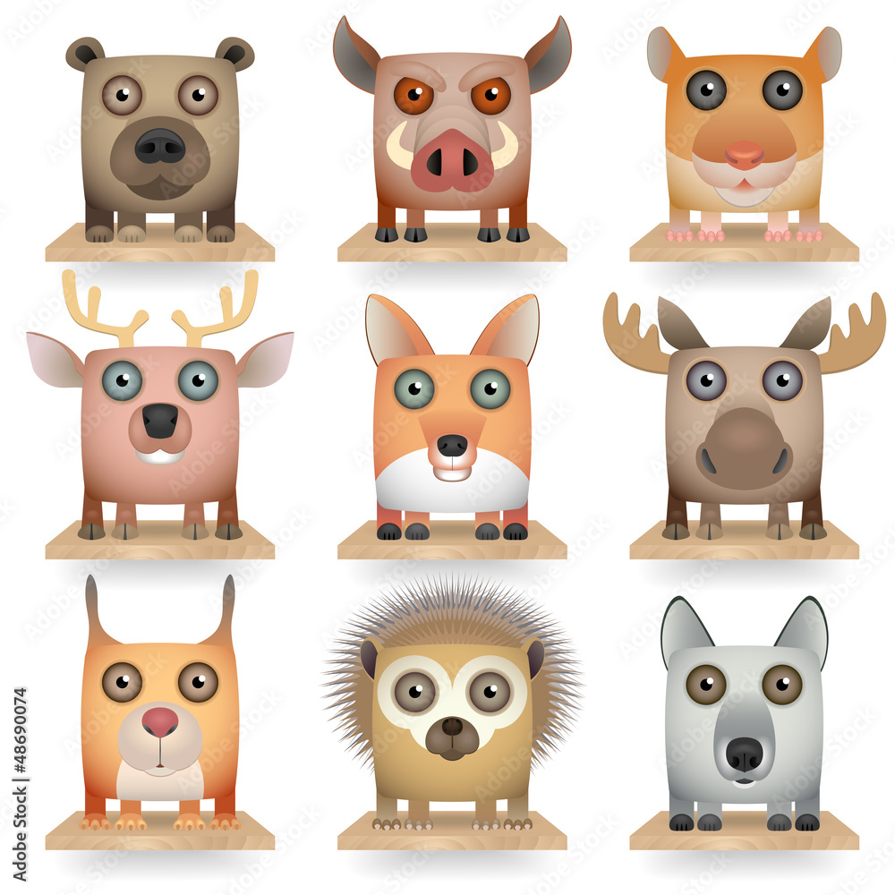 Fototapeta premium Wild animals icon set. Forest Animals