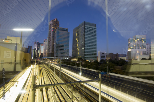Tokyo trainyard and skyline