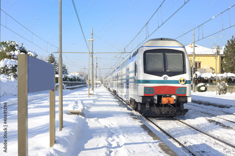 Electric train in the snow