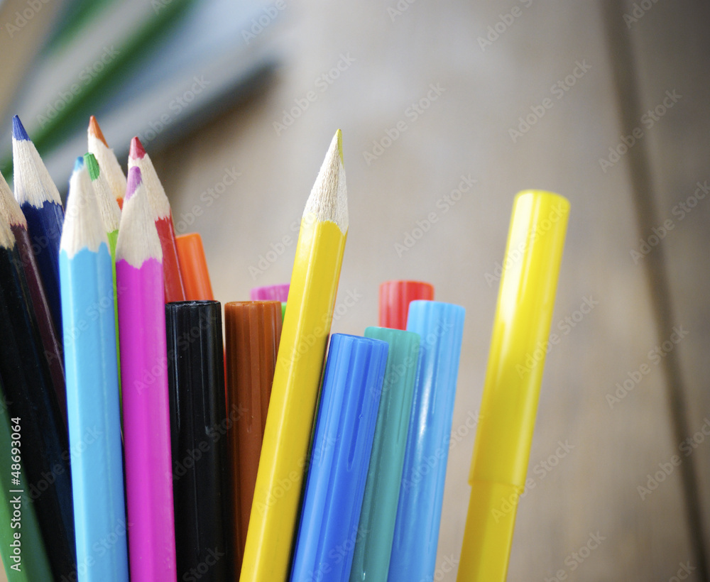 Lot of the rainbow pencils and felt-tip pens Lot of the rainbow pencils and felt-tip pens