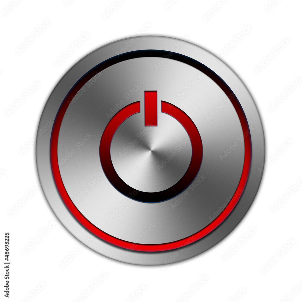 Power Symbol Button metallic silber mit rot Power Symbol Button metallic silber mit rot