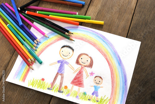 kids drawing happy family