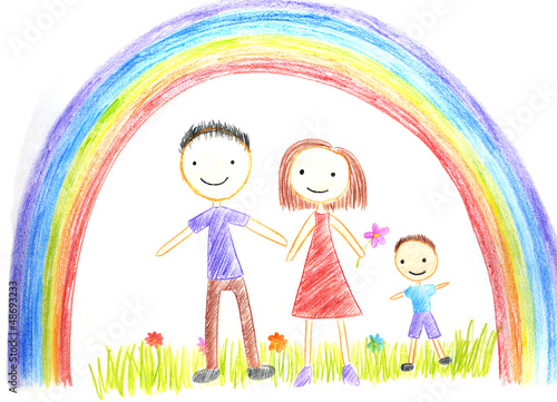 kids drawing happy family