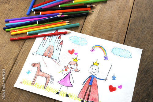 Kids drawing princess and prince