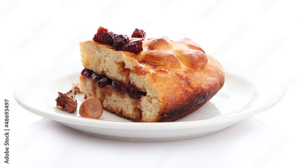 slice of tasty homemade pie with jam, isplated on white slice of tasty homemade pie with jam, isplated on white