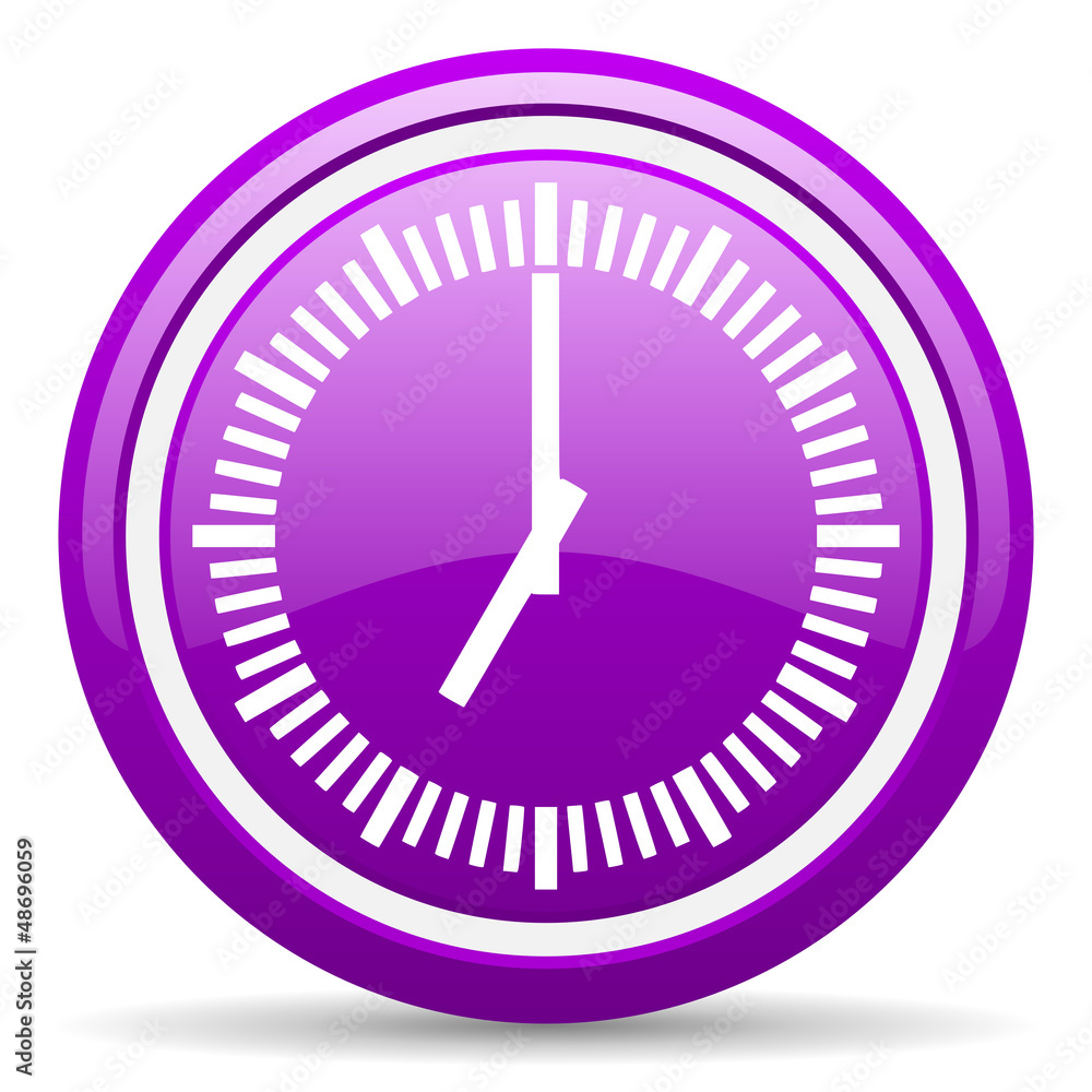 clock violet glossy icon on white background clock violet glossy icon on white background