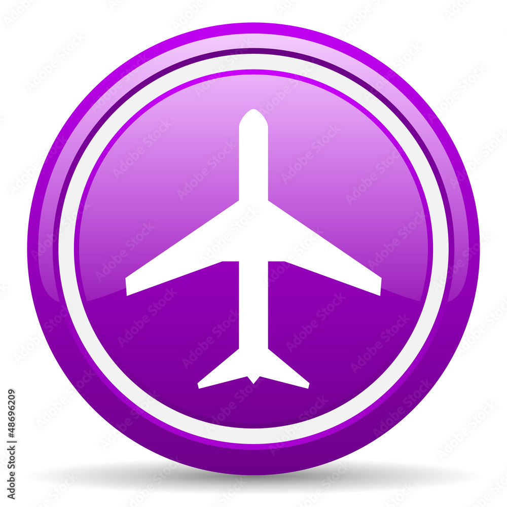 airplane violet glossy icon on white background