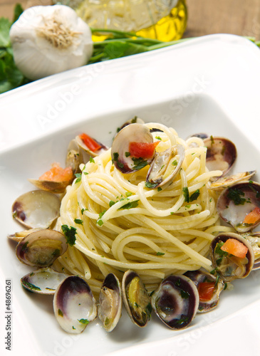 dish of spaghetti with clams