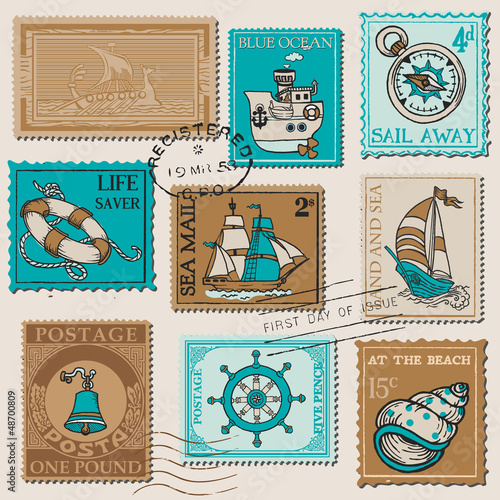 Vector Set of Retro SEA POST Stamps - High Quality -  for design