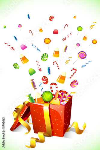 candy poping out of gift box