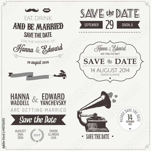 Set of wedding invitation vintage typographic design elements