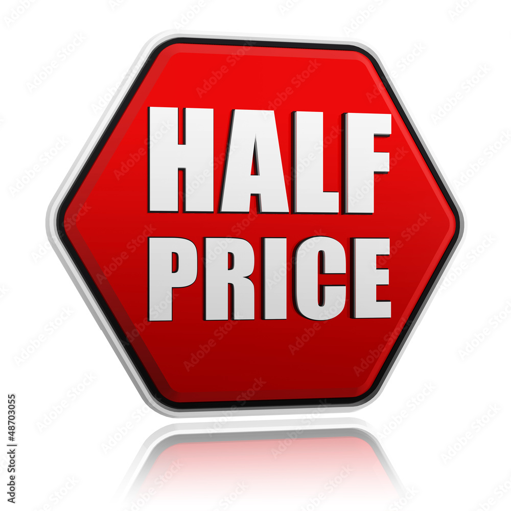 half price in red hexagon button half price in red hexagon button