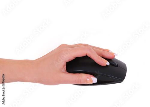 computer mouse in female hand isolated on white