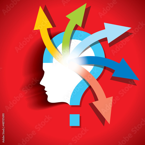 Thoughts and options. vector illustration of head with arrows
