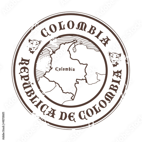 Grunge rubber stamp with the name and map of Colombia, vector