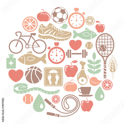 round card with healthy lifestyle icons