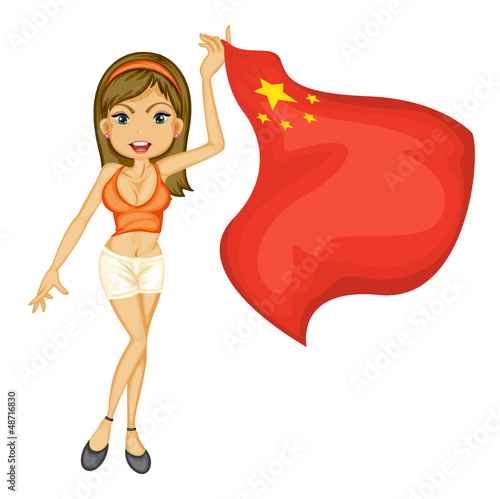 A smiling girl with a national flag of China