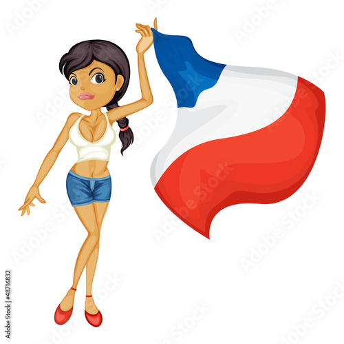 A smiling girl with a national flag of France