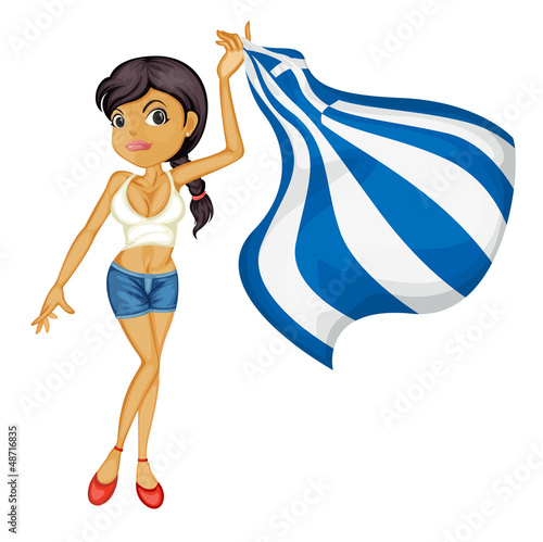A smiling girl with a national flag of Greece