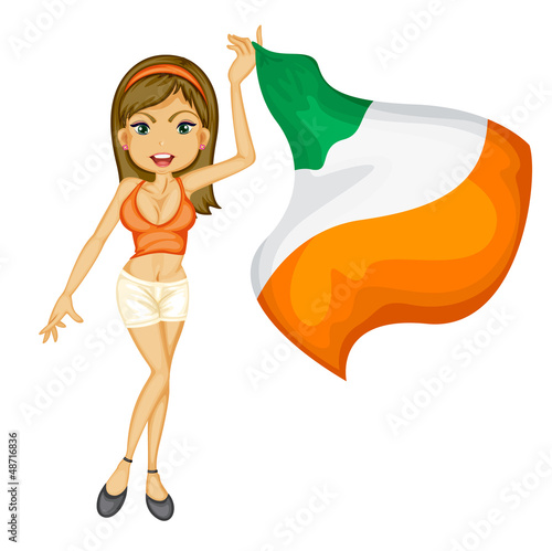A smiling girl with a national flag of Ireland