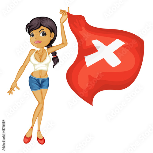 A smiling girl with a national flag of switzerland