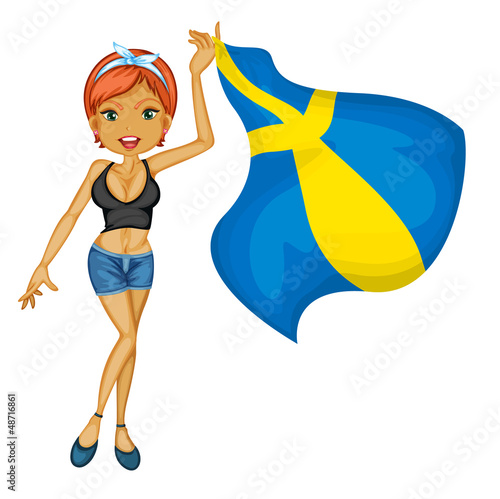 A smiling girl with a national flag of sweden