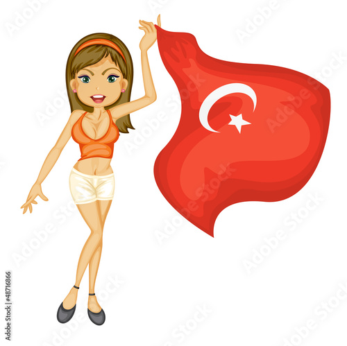A smiling girl with a national flag of turkey