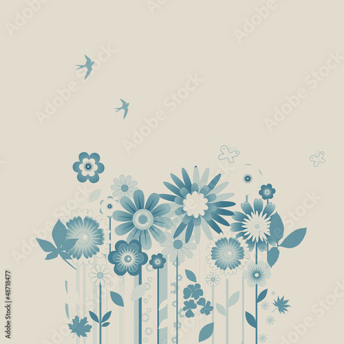 Hintergrund mit Blumen und Vögeln