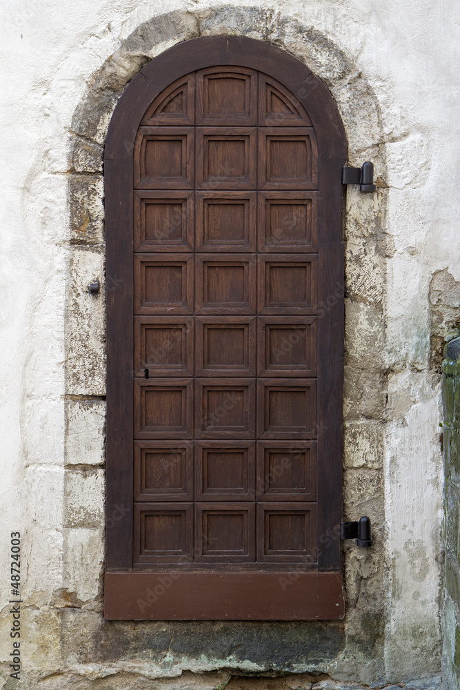 Old dark wooden texture with medieval white plaster wall around Old dark wooden texture with medieval white plaster wall around