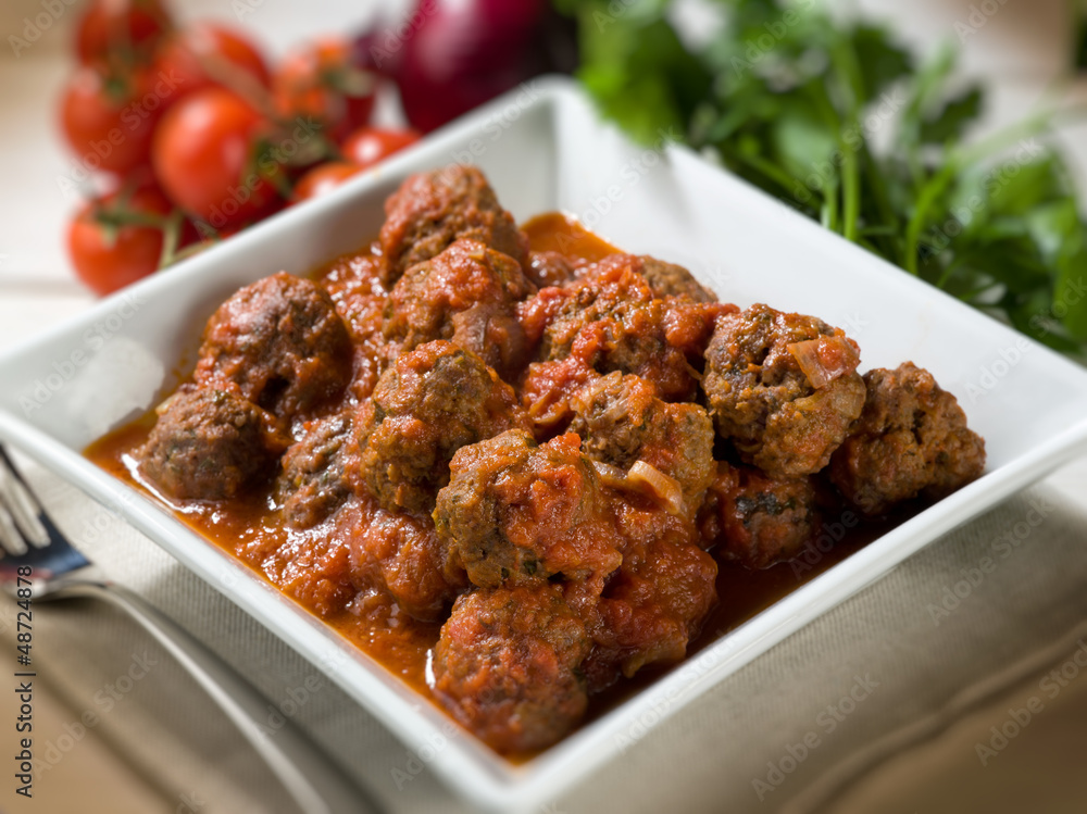 meatballs with tomato sauce, selective focus meatballs with tomato sauce, selective focus