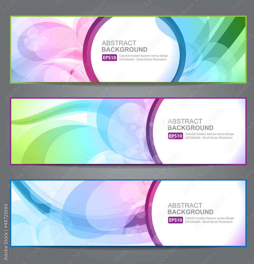 Set of three banners, abstract headers with rainbow splash