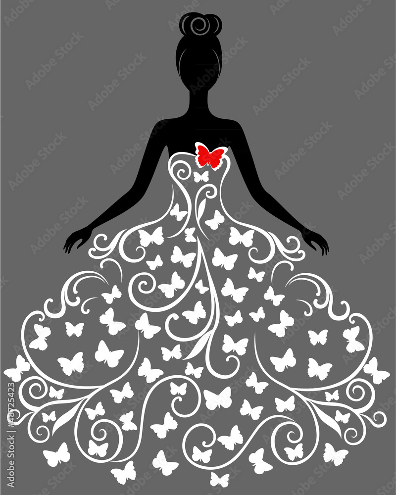 Vector silhouette of young woman in dress Stock Vector | Adobe Stock