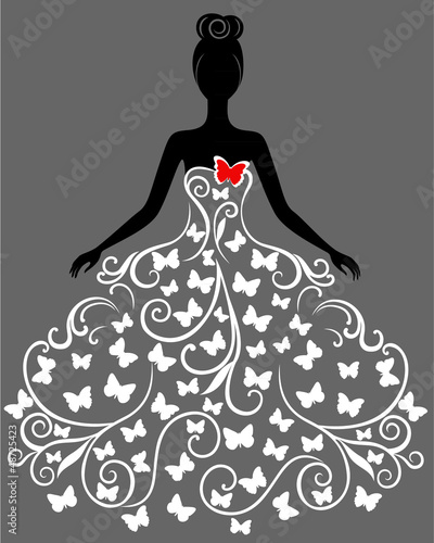 Vector silhouette of young woman in dress