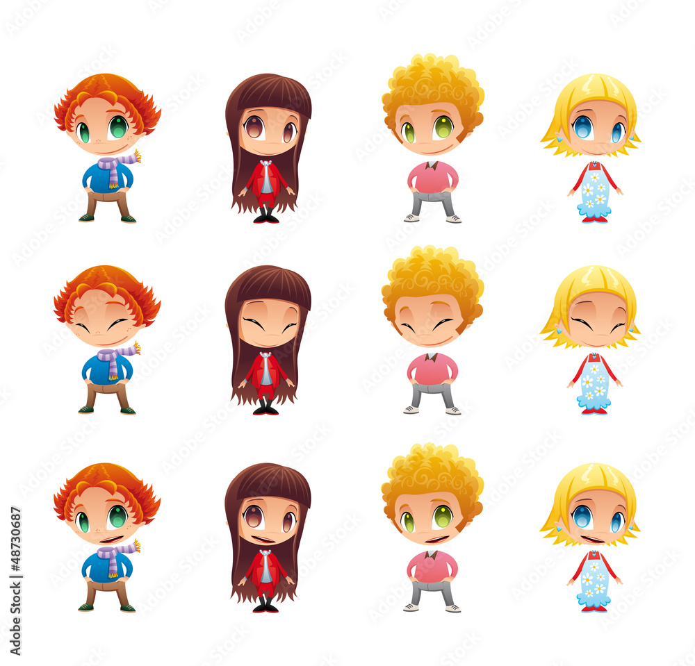 Characters with normal - blinked eyes - open mouth positions. Characters with normal - blinked eyes - open mouth positions.