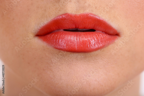 beautiful make up of gloss lips, close up