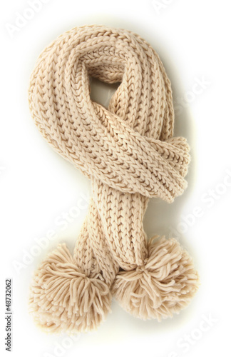 Warm knitted scarf isolated on white