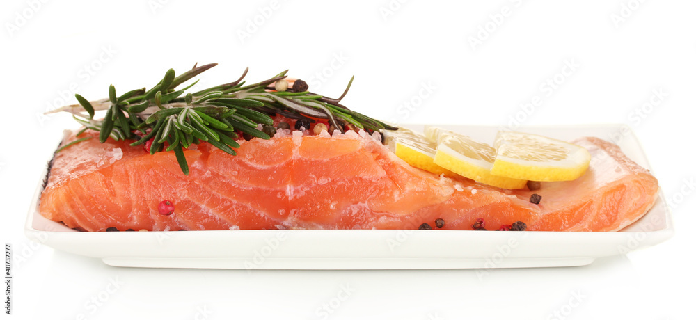 Fresh salmon fillet with herbals and lemon slices Fresh salmon fillet with herbals and lemon slices