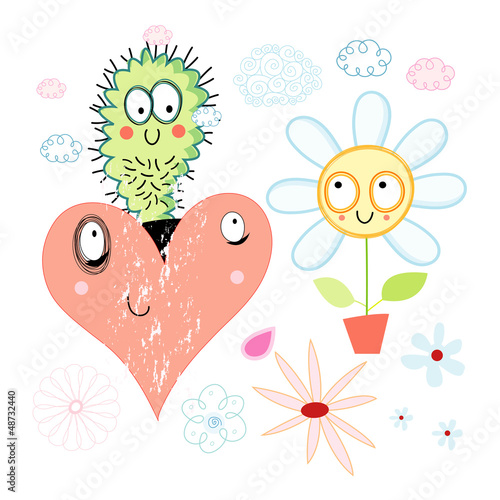 love cactus and flower