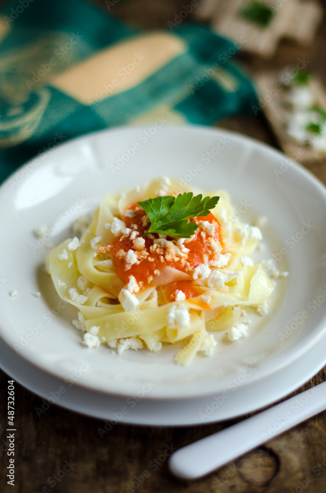 Fettuccine with sauce, baked pepper Fettuccine with sauce, baked pepper