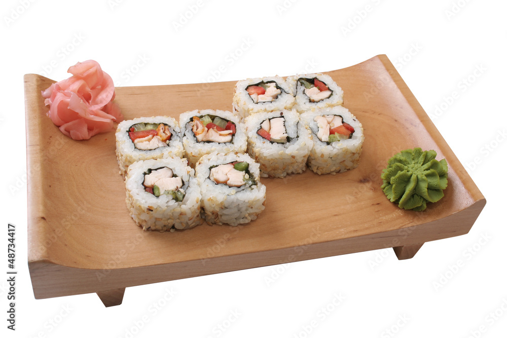 set of sushi with crab meat and vegetables set of sushi with crab meat and vegetables