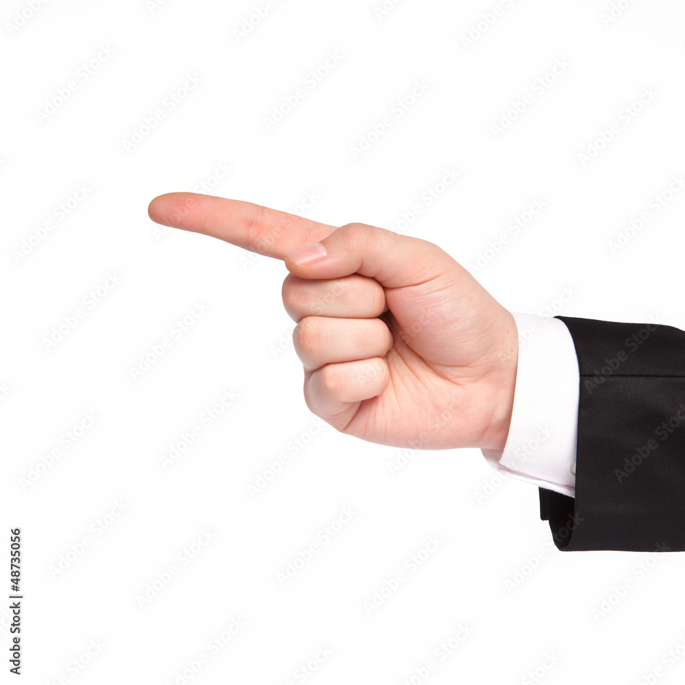 isolated hand of a businessman shows the direction isolated hand of a businessman shows the direction