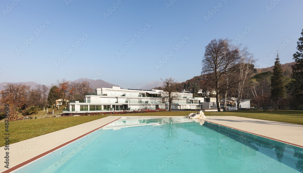 modern architecture, view swimming pool