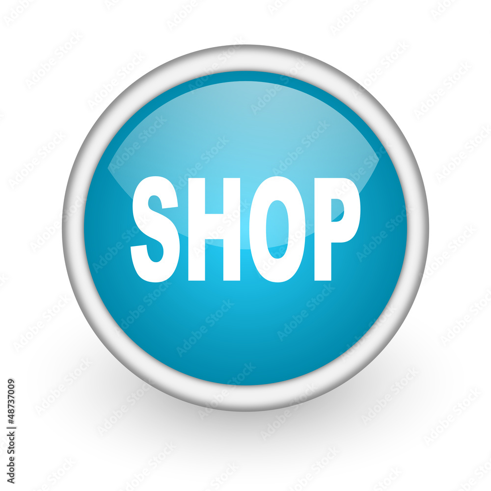 shop blue glossy icon on white background shop blue glossy icon on white background
