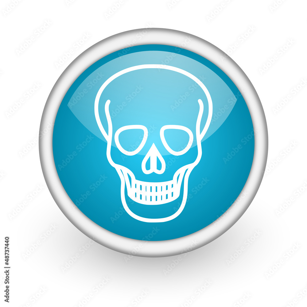 skull blue glossy icon on white background skull blue glossy icon on white background