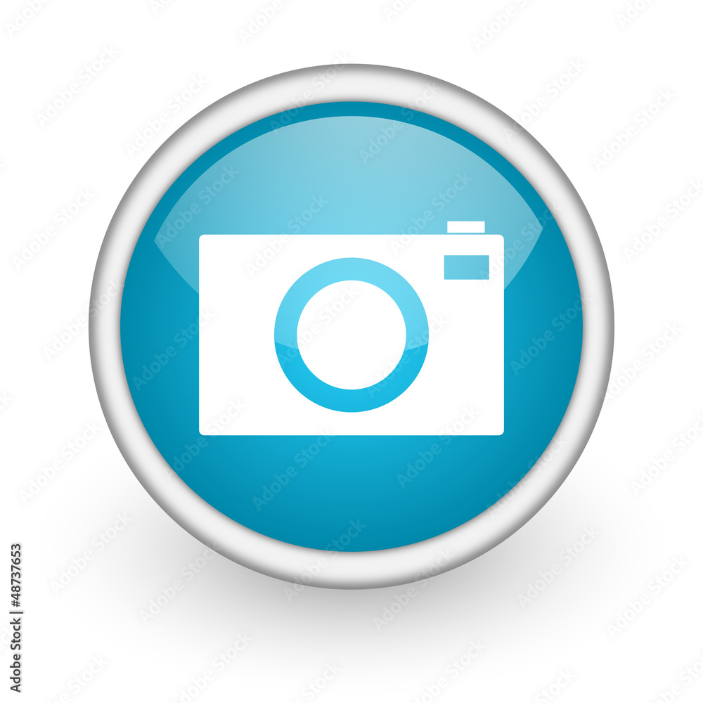 camera blue glossy icon on white background camera blue glossy icon on white background