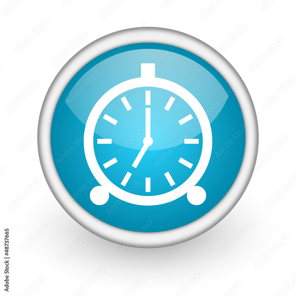 alarm clock blue glossy icon on white background alarm clock blue glossy icon on white background